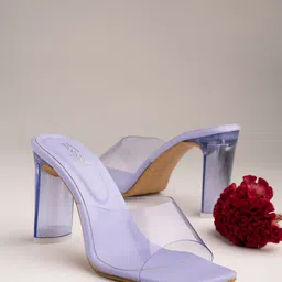 Shoetopia Purple Transparent Block Mules-image-85