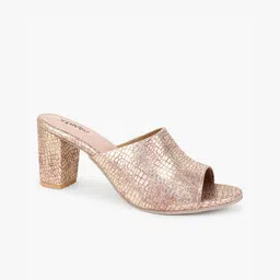 Glitzy Galz Rose Gold Textured Block Heels-50