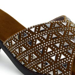 Action Embellished Open Toe Suede Block Heels image 4