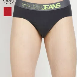 UnderJeans by Spykar Men Maroon & Grey Pack Of 2 Solid Basic Briefs-picture-11