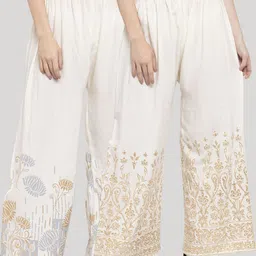 Clora Creation Women Pack Of 2 White & Gold-Toned Floral Printed Knitted Ethnic Palazzos-picture-15