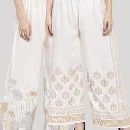 Clora Creation Pack of 2 Women Cream Ethnic Motifs Printed Knitted Palazzos-79