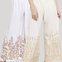 Clora Creation Women White & Gold-Toned Pack Of 2 Printed Flared Knitted Ethnic Palazzos-picture-14