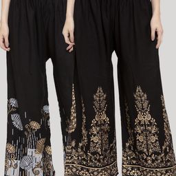 Clora Creation Women Black Pack Of 2 Floral Printed Knitted Ethnic Palazzos-66
