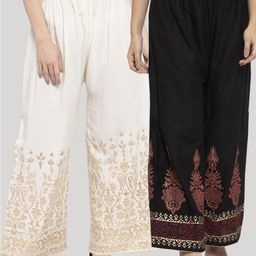 Clora Creation Women Pack Of 2 Cream-Coloured & Black Printed Palazzos-8