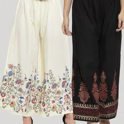 Clora Creation Women Black & White Pack Of 2 Floral Printed Knitted Palazzos-68