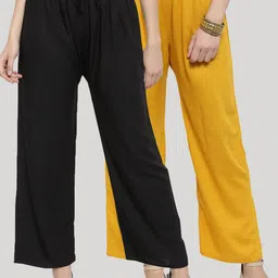 Clora Creation Women Black & Mustard Yellow Set Of 2 Solid Palazzos-image-87
