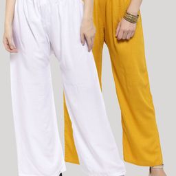 Clora Creation Women White & Mustard Yellow 2 Palazzos-image-69