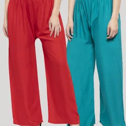 Clora Creation Women Turquoise Blue & Red Set Of 2 Palazzos-image-86