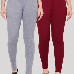 Clora Creation Women Pack Of 2 Maroon & Grey Red Solid Woollen Ankle Length Leggings-14