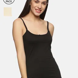 NOT YET by us Women Pack of 2 Black & Cream Solid Cotton Camisoles-image-99