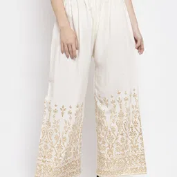 Clora Creation Women Pack Of 2 White & Gold-Toned Floral Printed Knitted Ethnic Palazzos image 2