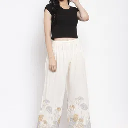 Clora Creation Women Pack Of 2 White & Gold-Toned Floral Printed Knitted Ethnic Palazzos image 4
