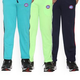 VIMAL JONNEY Kids Pack Of 3 Blue & Green Solid Cotton Track Pants-picture-29