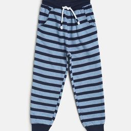MINI KLUB Boys Blue & Navy Blue Striped Pure Cotton Joggers-image-61