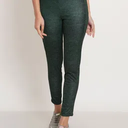 IX IMPRESSION Women Green & Black Printed Slim-Fit Track Pants-image-50