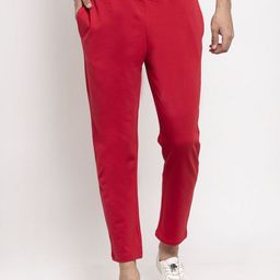 DOOR74 Men Red Cotton Relaxed-Fit Track Pants-image-48