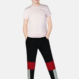 Gini and Jony Boys Black & Red Colourblocked Solid Track Pants-image-27