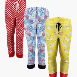 SAVAGE Girls Pack of 3 Printed Pure Cotton Joggers-image-91