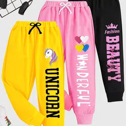 KUCHIPOO Girls Pack Of 3 Printed Mid-Rise Joggers-26