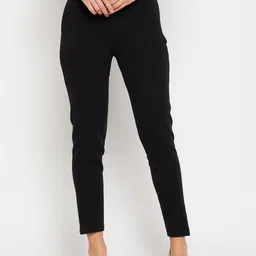 Crozo By Cantabil Women Black Solid Acrylic Slim Fit Jeggings-picture-18