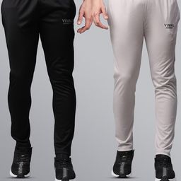 VIMAL JONNEY Men Black & Grey Pack Of 2 Solid Track Pants-image-113
