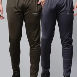 VIMAL JONNEY Men Grey & Olive Green Pack Of 2 Solid Track Pants-image-48