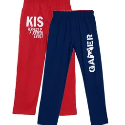 Fashionable Boys Pack Of 2 Red & Navy Blue Printed Relax-Fit Pure Cotton Track Pants-image-47