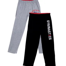 Fashionable Boys Pack of 2 Black & Grey Relaxed Fit Pure Cotton Track Pants-image-93
