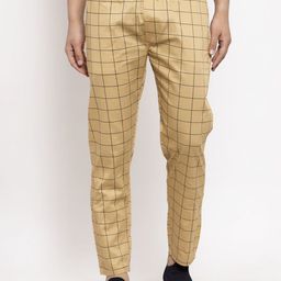 JAINISH Men Rust-Brown & Black Checked Pure Cotton Track Pant-image-78