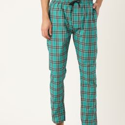 JAINISH Men Green & Black Checked Cotton Lounge Pants-image-86