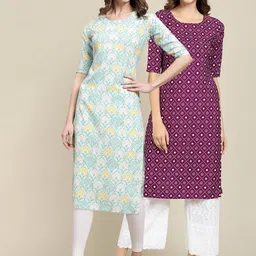 KALINI Women Set Of 2 Blue & Violet Floral Printed Crepe Kurta-picture-25