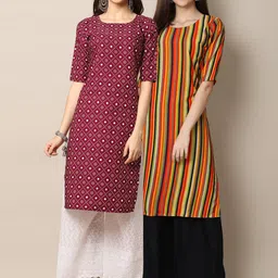 KALINI Women Red & Yellow Striped Handloom Crepe Kurta-picture-13