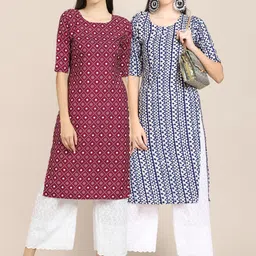 KALINI Women Rust & Blue Geometric Printed Block Print Handloom Crepe Kurta-9