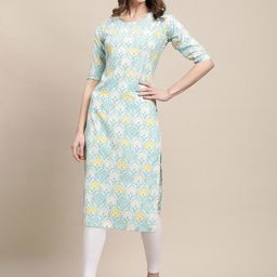 7threads KALINI Women Green Geometric Printed Crepe Kurta-picture-9