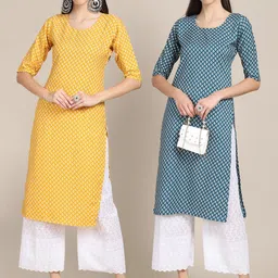 KALINI Women Pack Of 2 Yellow & Blue Geometric Printed Crepe Kurta-image-28