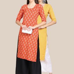 KALINI Women Pack of 2 Red & Yellow Geometric Printed Crepe Kurta-picture-32