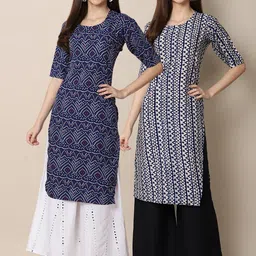 KALINI Women Pack of 2 Blue Geometric Printed Crepe Kurta-image-51