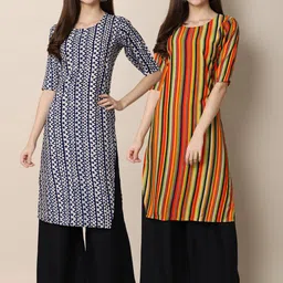 KALINI Women Pack Of 2 Black & Red Geometric Printed Crepe Kurta-image-94