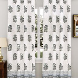 Sangria 2Pcs Grey & White Ethnic Motif-Printed Cotton Window Curtains-16