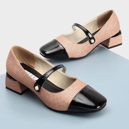 ELLE Colourblocked Square Toe Block Heeled Pumps-10