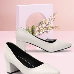 ICONICS Textured Pointed Toe Block Heel Pumps-53