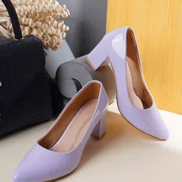 SAPATOS Purple Party Embellished Block Pumps-picture-15