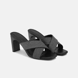 ALL TABS OPEN Printed Cross Strap Party Peep Toe Block Heels image 5