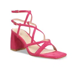 RAG & CO Mid Top Strappy Suede Block Heels Ankle Loop-33