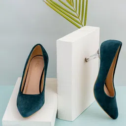 Shezone Green Suede Block Pumps-1