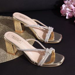 Truffle Collection Embellished Open Toe Block Heels-11