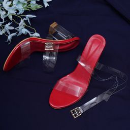 Misto Transparent & Pink Solid Casual Block Heels-3
