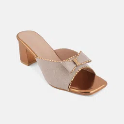 Anouk Copper-Toned Embellished Open Toe Block Heels image 5
