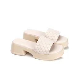 Mast & Harbour Cream-Coloured Textured Open Toe Platform Heels-22